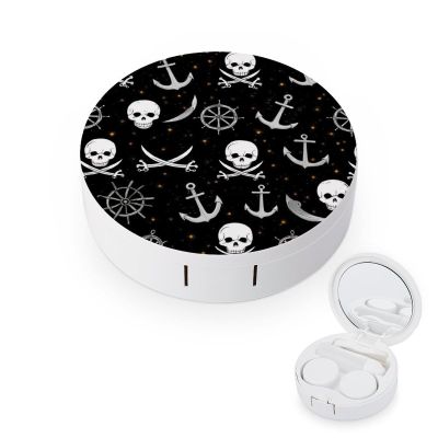 Meaudiwes Fashion Contact Lens Case Kit With Mirror Daily Portable Soak Storage Kit For Women Men Nautical Anchor Pirate Skulls