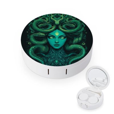Meaudiwes Fashion Contact Lens Box Contact Lens Case With Mirror Tweezers Remover Tool For Women Men Ancient Greece Snake Queen Medusa Art