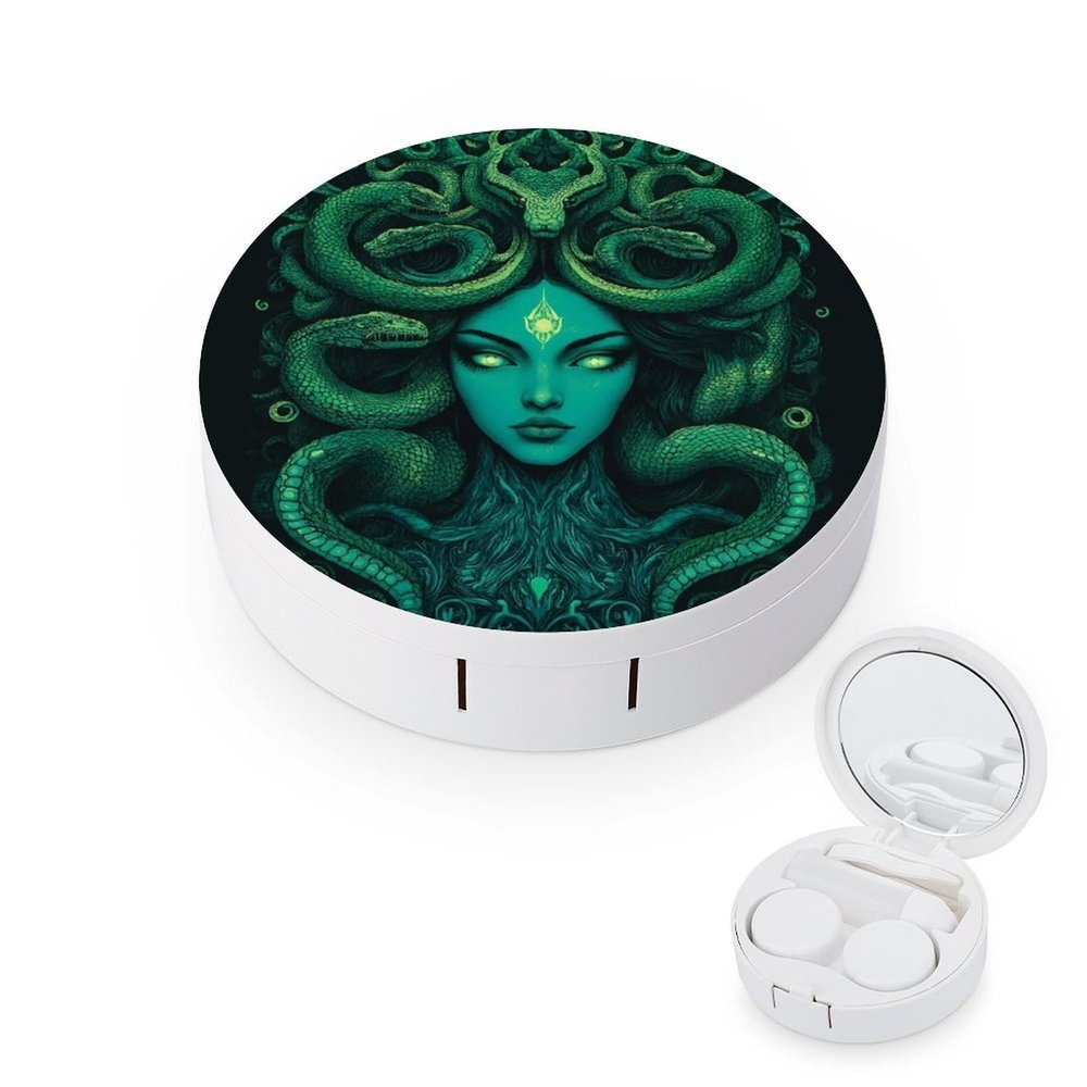 Meaudiwes Fashion Contact Lens Box Contact Lens Case With Mirror Tweezers Remover Tool For Women Men Ancient Greece Snake Queen Medusa Art