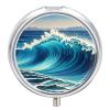 Blue Wave Art Pill Case 3 Compartments Portable Pill Box for Purse Pocket Waterproof Travel Pill Organizer Vitamin Organizer Round Small Pill Box Daily Pill Container view 1