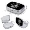 Abstract X-ray Skull Skeleton Playing Guitar Pill Box 2 Compartment Small Square Pills Case Portable for Pocket Pill Organizer Travel Metal Pill Holder for Office Home Vitamin Medicine Fish Oil view 2