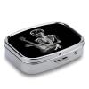 Abstract X-ray Skull Skeleton Playing Guitar Pill Box 2 Compartment Small Square Pills Case Portable for Pocket Pill Organizer Travel Metal Pill Holder for Office Home Vitamin Medicine Fish Oil view 3