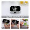 Abstract X-ray Skull Skeleton Playing Guitar Pill Box 2 Compartment Small Square Pills Case Portable for Pocket Pill Organizer Travel Metal Pill Holder for Office Home Vitamin Medicine Fish Oil view 4