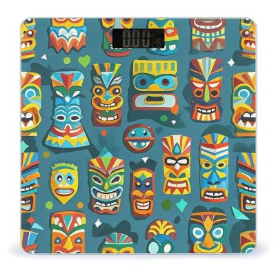 Colorful Tiki Mask Pattern Scale for Body Weight Highly Accurate Digital Bathroom Body Scale Digital Bathroom Scales for People Anti-Slip Large LCD Display Smart Scales