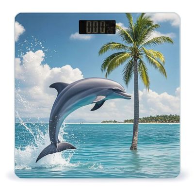 Dolphins and Palm Trees Scale for Body Weight Highly Accurate Digital Bathroom Body Scale Digital Bathroom Scales for People Anti-Slip Large LCD Display Smart Scales