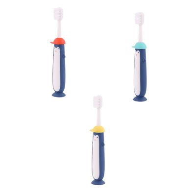 Hemobllo 3pcs Manual Toothbrush Set with Soft Bristles Cartoon Design for Ages 3-12, Mild Teeth Cleaning, (Blue, Yellow, Red) for Oral Care Random Color