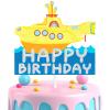 Yellow Glitter Submarine Happy Birthday Cake Decoration - a popular theme birthday party and music themed party decoration supplies - LIANGSS view 1