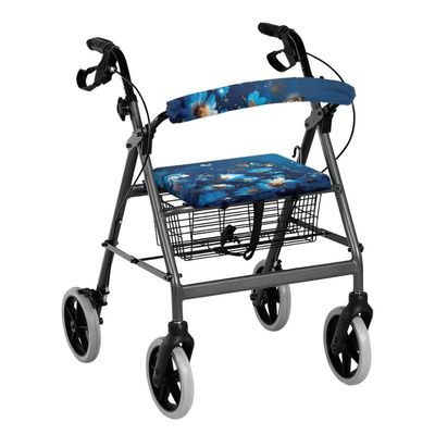 Xarleslyna Blue Butterfly Rollator Walker Seat Covers Daisy Floral Universal Rollator Seat Backrest Cover Set for Seniors, Removable Washable, Home Care