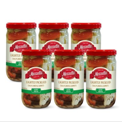 Mezzetta Pickled Vegetables Cauliflower and Carrots Brined with Savory Herbs Vegan Crunchy Snacks No Artificial Colors or Flavors Non-GMO Certified On-the-Go Bites 16 Oz Jar Pack of 6