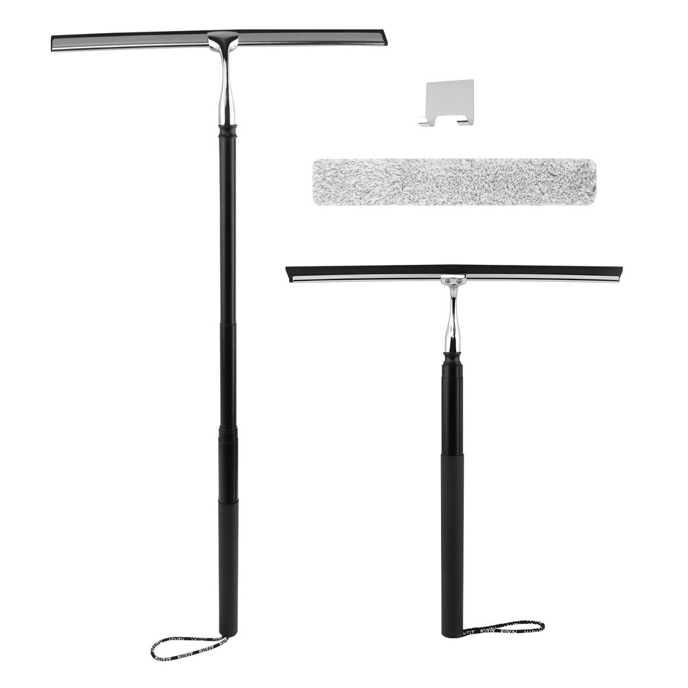 Shower Squeegee with Long Handle, 17-60" Telescopic Window Squeegee with Streak-Free Silicone Blade, Adjustable Cleaning Tool for Glass Doors, Shower Walls, Tile, Car Windshield