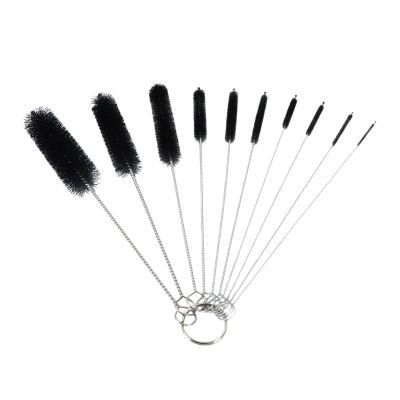 10 Pcs Straw Cleaning Brushes Set, Reusable Nylon Straw Cleaner Brushes with Keyring, Multiple Sizes for Stainless Steel Straws, Tumblers, Water Bottles, Pipes, and More - Black