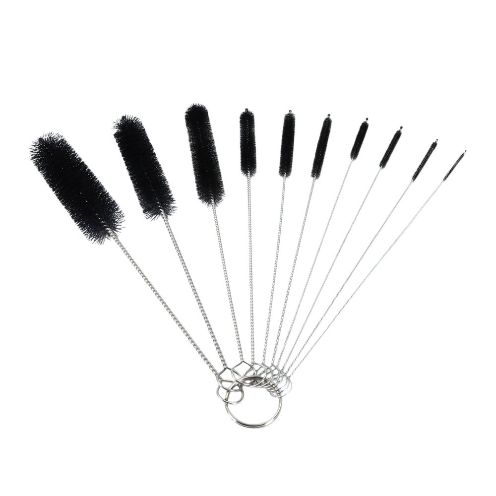 10 Pcs Straw Cleaning Brushes Set, Reusable Nylon Straw Cleaner Brushes with Keyring, Multiple Sizes for Stainless Steel Straws, Tumblers, Water Bottles, Pipes, and More - Black