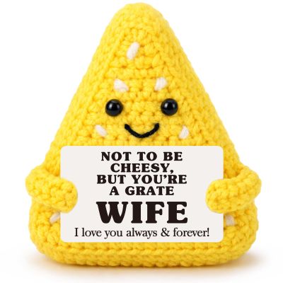 Hweijm Handmade Crochet Cheese Anniversary Present Wife Spouse Valentine Positive Support for Her Punny Romantic Appreciation Gesture Encouragement Cheer Up Support