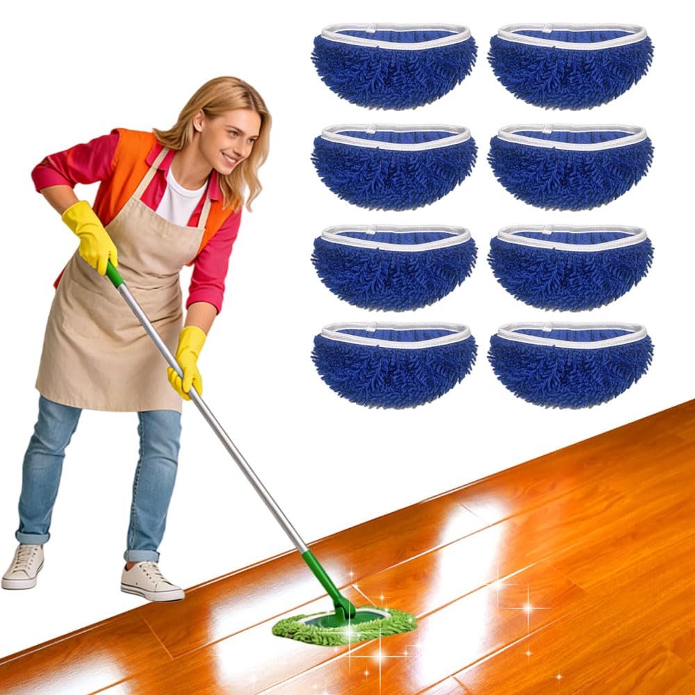 2026 New Chenille Mop Refill Pads for Home Use, Reusable Microfiber Chenille Mop Pads, Washable Wet & Dry Flat Mops Cover, Replacement Mopping Heads for Hardwood, Tile Floor Cleaning (Blue*8)