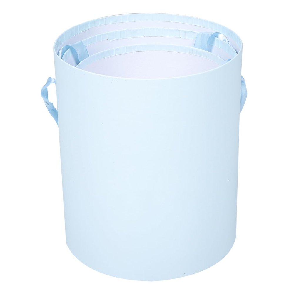 VICASKY 3pcs Blue round Flower Boxes with Lids, Cardboard Floral Arrangement Buckets for Wedding Bouquets, Packaging, and Flower Presentation