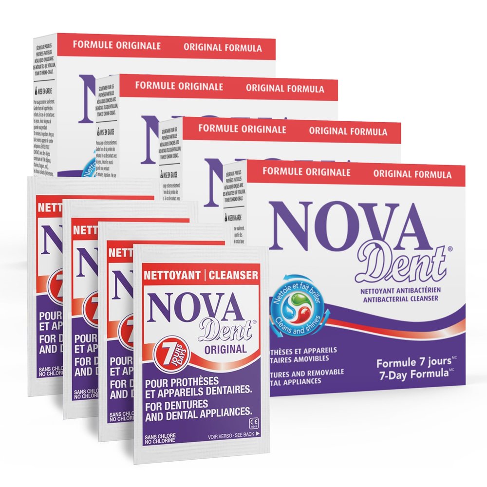 Novadent Dentures Cleaner for Dental Appliances, Retainers, Trays, Mouth Guards, Teeth Aligners - 1 Year + Free Month (56 sachets)
