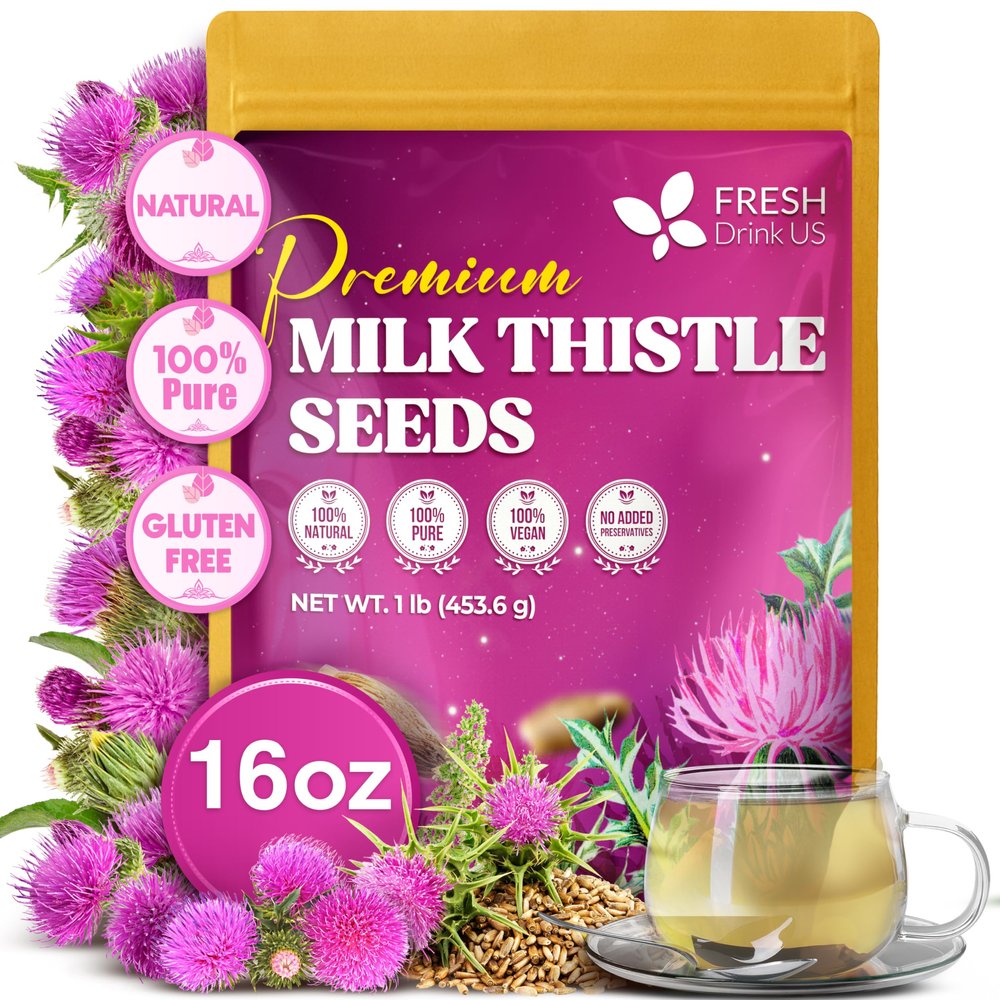 FreshDrinkUS, Premium 16oz Milk Thistle Seeds, 100% Natural & Pure, Herbal Tea, Daily Infusion Botanical, No Sugar, No Caffeine, No Gluten, Vegan. Rich in Antioxidants