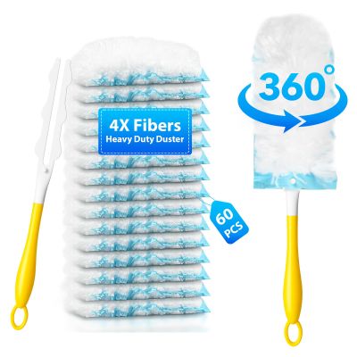 60 Count Larger Size Duster Refills for Swiffer Dusters with 1 Handle - Multi-Surface Feather and Microfiber Duster Disposable Alternative, Heavy Duty Cleaning Kit for Home, Furniture, Blinds and Vent