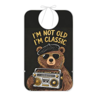 Yoogain Adult Bib Reusable Waterproof Bibs with Crumb Catcher for Woman 70s Vintage Style Trendy Car Green 70s Vintage Style Bear