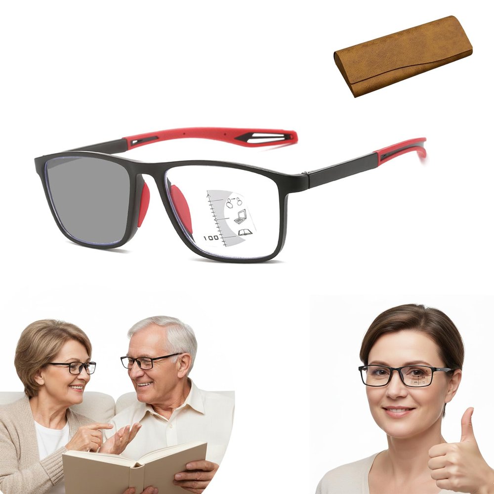 2026 New Auto Focus Glasses Self Adjusting Near and Far Sighted, Intelligent Dual Focus Glasses for Women (Red,+1)