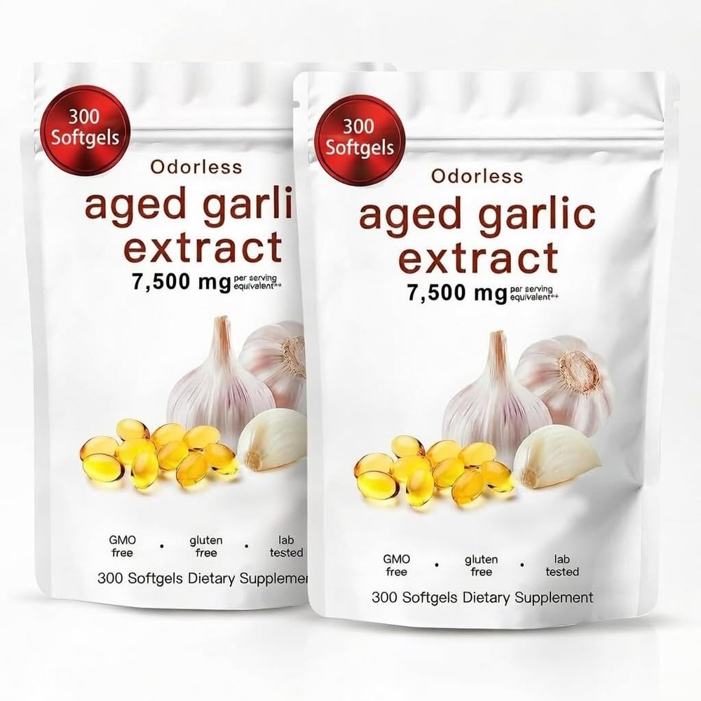 Aged Garlic Extract, 300 Softgels Odorless Organic Garlic Supplement, 2-Year Matured Vegetarian, Non-GMO, All-Natural (2PCS)