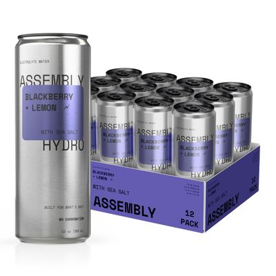 Assembly Hydro Electrolyte Water - Blackberry Lemon Refreshing Hydration Drink with Sea Salt, Non-Carbonated Electrolyte Drink for Daily and Active Hydration, 12 fl oz (350 mL)