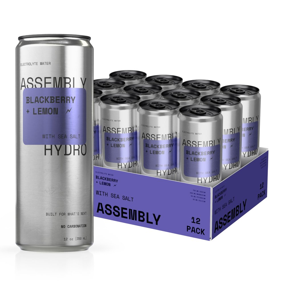 Assembly Hydro Electrolyte Water - Blackberry Lemon Refreshing Hydration Drink with Sea Salt, Non-Carbonated Electrolyte Drink for Daily and Active Hydration, 12 fl oz (350 mL)