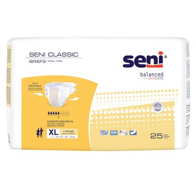Seni Classic Adult Incontinence Brief XL Moderate Absorbency Breathable, S-XL25-BC1, 25 Ct