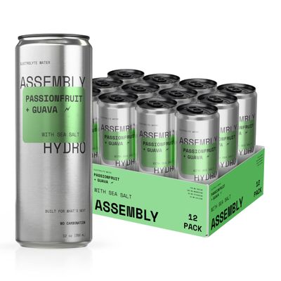 Assembly Hydro Electrolyte Water - Passionfruit Guava Refreshing Hydration Drink with Sea Salt, Non-Carbonated Electrolyte Drink for Daily and Active Hydration, 12 fl oz (350 mL)