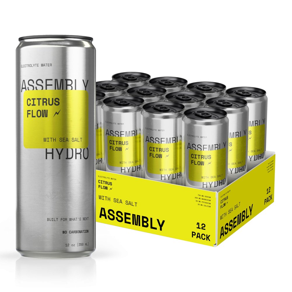 Assembly Hydro Electrolyte Water - Citrus Flow Flavor Refreshing Hydration Drink with Sea Salt, Non-Carbonated Electrolyte Drink for Daily and Active Hydration, 12 fl oz (350 mL)