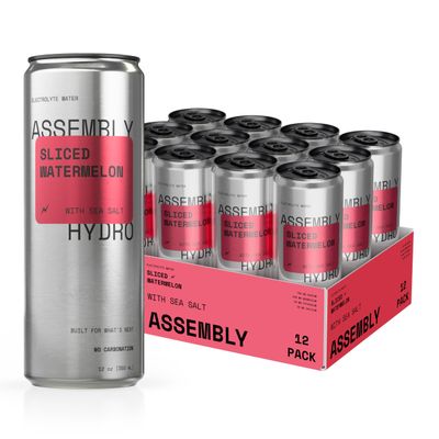 Assembly Hydro Electrolyte Water - Sliced Watermelon Refreshing Hydration Drink with Sea Salt, Non-Carbonated Electrolyte Drink for Daily and Active Hydration, 12 fl oz (350 mL)