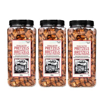 Peanut Butter Pretzels, 55 oz (Pack of 3) - Total 165 oz - Valencia Peanut Butter Filled Pretzel Nuggets - Gourmet Salty & Sweet Snack - Resealable Jars