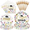 100 Pieces Graduation Party Tableware Set Congrats Grad Floral Plates, Napkins and Forks, Wildflower Disposable Dinnerware for Class of 2026 Graduation Party Supplies view 1