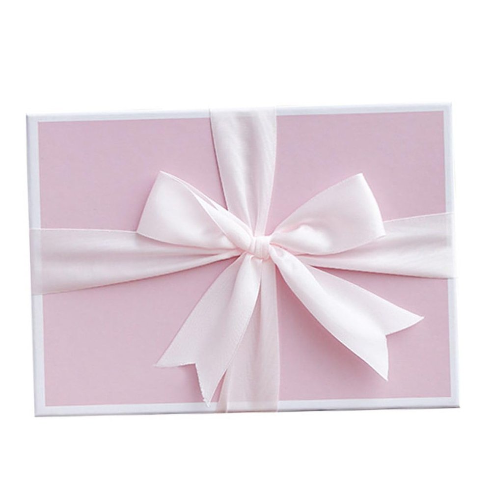Parliky Pink Bowknot Candy Treat Box with Lid 25x18x8cm Cardboard Storage Case for Valentines Wedding Christmas Packaging