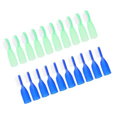 TEHAUX 20 Pcs Mini Prison Toothbrushes Soft Short Handle Portable Small Cleaning Brushes for Inmates with Anti-self- Finger Guard, Blue and Light Green