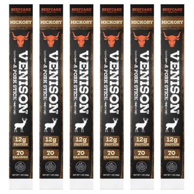 BeefCake Jerky Venison Meat Sticks Hickory Smoked Meat Snack High Protein Snack 12g Protein 70 Calories Real Jerky Style Meat Sticks Protein Snack for Travel Hiking Lunchboxes (6 Pack)