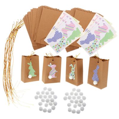 OHPHCALL 48pcs Easter Paper Bags Set with Drawstring and Accessories, Mini Candy Favor Bags for Party Treats and DIY Holiday Wrapping Supplies
