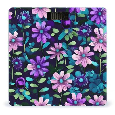Purple Camellia Bathroom Scale for Body Weight Bathroom Weighing Scales with Back Lit LED Display Sturdy Tempered Glass Body Weight Bathroom Scale 400lb Weighing