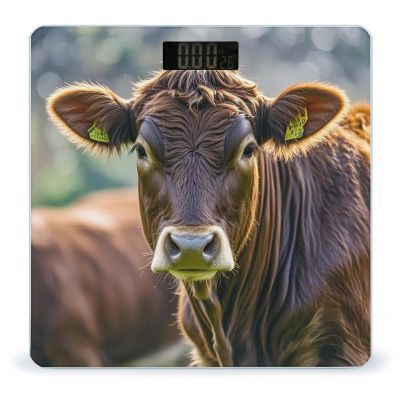 Cow in Brown Bathroom Scale for Body Weight Bathroom Weighing Scales with Back Lit LED Display Sturdy Tempered Glass Body Weight Bathroom Scale 400lb Weighing