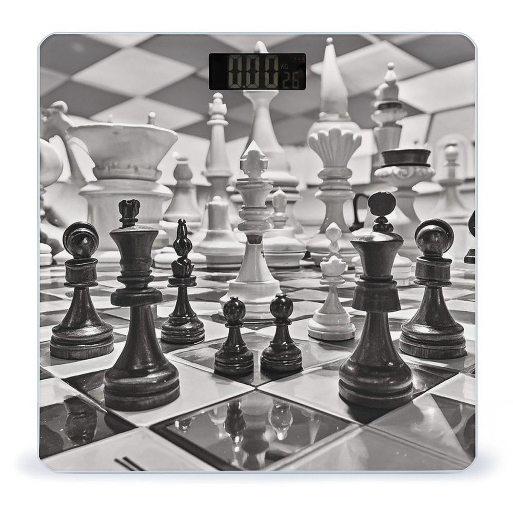 Black and White Chess Bathroom Scale for Body Weight Bathroom Weighing Scales with Back Lit LED Display Sturdy Tempered Glass Body Weight Bathroom Scale 400lb Weighing