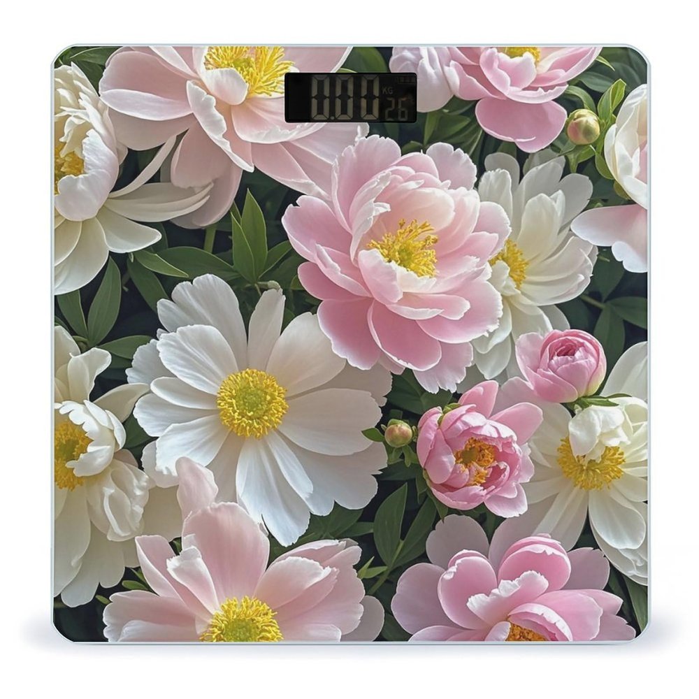 Beautiful Flowers with and Peonies Bathroom Scale for Body Weight Bathroom Weighing Scales with Back Lit LED Display Sturdy Tempered Glass Body Weight Bathroom Scale 400lb Weighing
