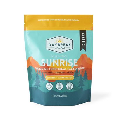Daybreak Cacao Caffeinated Cacao Powder Organic Drink Mix with Brazilian Guarana | Adaptogenic Mushroom Blend for Focus & Energy | Plant-Based Coffee Alternative Enjoy Hot or Cold Classic 8oz