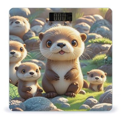 Cartoon Brown Otters Bathroom Scale for Body Weight Bathroom Weighing Scales with Back Lit LED Display Sturdy Tempered Glass Body Weight Bathroom Scale 400lb Weighing
