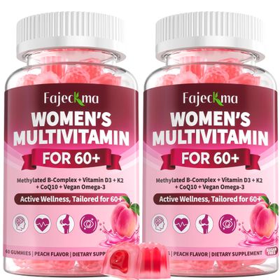 Fajeckma Gummies Multivitamin for Women Over 60: Organic Daily Multi Vitamins for Women Over 60 Plus Omega 3 Biotin Vitamin D3 K2 B12 Calcium Choline CoQ10 Magnesium - Sugar Free Vegan Gummy(120Count)