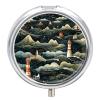 Small Black Lighthouse Pill Box 3 Compartments Pill Case Portable Travel Medicine Organizer Round Mini Medicine Container Holder Fits in Pocket for Vitamin Fish Oil view 1