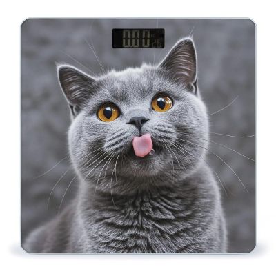 Blue Cat Sticking Out Tongue Bathroom Scale for Body Weight Bathroom Weighing Scales with Back Lit LED Display Sturdy Tempered Glass Body Weight Bathroom Scale 400lb Weighing