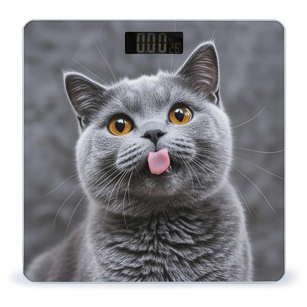 Blue Cat Sticking Out Tongue Bathroom Scale for Body Weight Bathroom Weighing Scales with Back Lit LED Display Sturdy Tempered Glass Body Weight Bathroom Scale 400lb Weighing