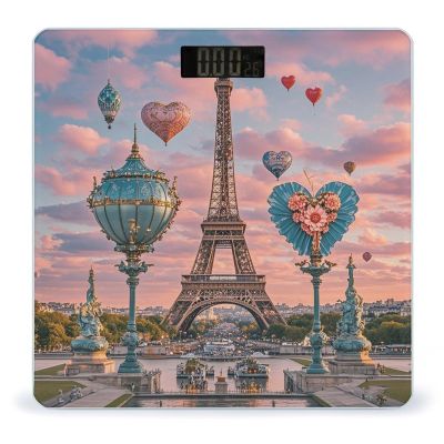 Romantic Paris Eiffel Tower 2 Bathroom Scale for Body Weight Bathroom Weighing Scales with Back Lit LED Display Sturdy Tempered Glass Body Weight Bathroom Scale 400lb Weighing
