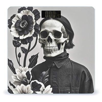 Black and White Flowers and Skull Bathroom Scale for Body Weight Bathroom Weighing Scales with Back Lit LED Display Sturdy Tempered Glass Body Weight Bathroom Scale 400lb Weighing