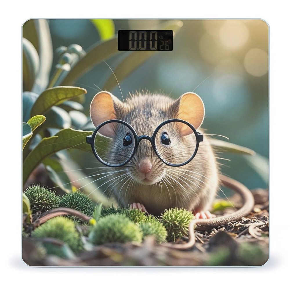 Guinea Mouse with Glasses Bathroom Scale for Body Weight Bathroom Weighing Scales with Back Lit LED Display Sturdy Tempered Glass Body Weight Bathroom Scale 400lb Weighing